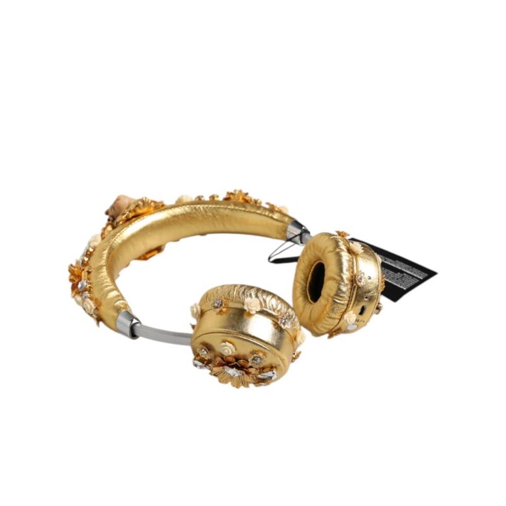 Dolce & Gabbana Gold Leather Floral Crystal Angel Headset Women's Headphones - Picture 3 of 6